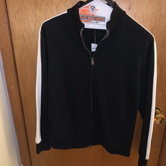 New Black ZipUp with White Sleeve Stripes - Picture 3 of 3